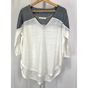 WE THE FREE People Major Leagues Colorblock Top Baseball Tee White Gray Size XS